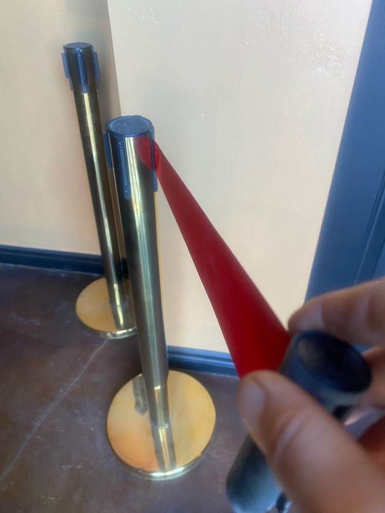 Stanchions - gold colored with red retractable ribbon - crowd control - Image 2