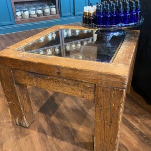 Square Wood Coffee Table with Glass Top