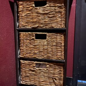 Wood and wicker basket storage cabinet